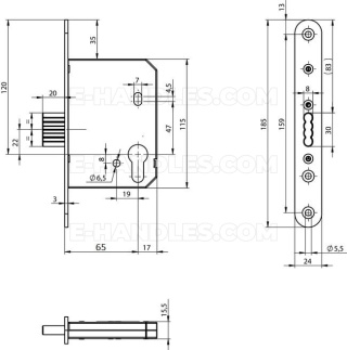 Zamek ASSA ABLOY N1003 dormas 65 mm, czolo 24x185 uniwersalny