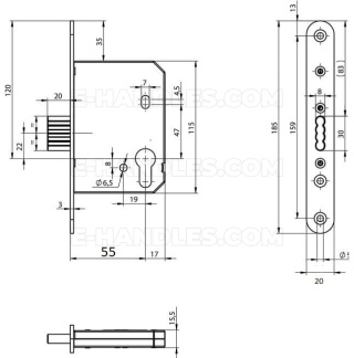 Zamek ASSA ABLOY N1003 dormas 55 mm, czolo 20x185 uniwersalny
