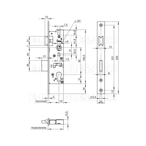 Zamek Wilka 30/92 z płaskim czołem, wymiary czoła 3x24x245mm