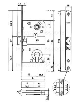 Zamek+adapter do wc 90/50 AGB MEDIANA brąz B010405002