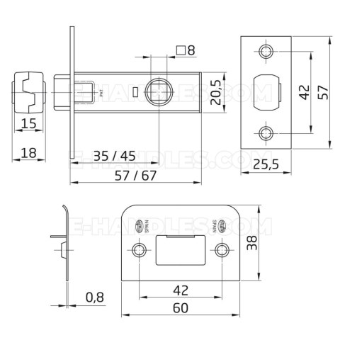 Zamek AMIG oszczędnościowy 45mm niklowany mod.6 czoło 25x57mm