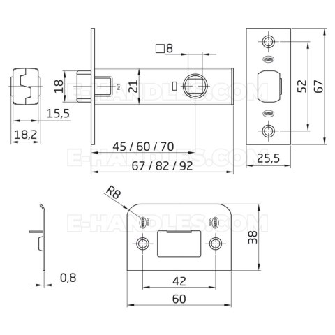 Zamek oszczędnościowy 70mm mosiądzowany mod.12, czoło 25x67