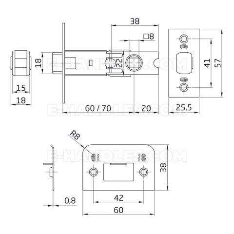 Zamek oszczędnościowy 70mm mosiądzowany mod.7 czoło 25x57mm