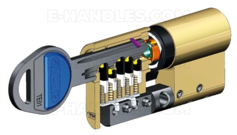 Wkładka 90 nst 45X45G, TOKOZ TECH klucz-gałka chrom mat/blokada bezpieczeństwa, 3 klucze