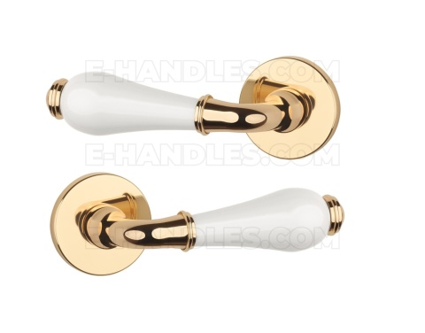 Klamka DIANELLA Rozeta R slim 7 mm LG/ WHITE CERAMICS - złoty polerowany / biała ceramika