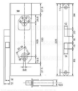 ASSA ABLOY 565-50, zamek lewy skandynawski, backset 50 mm