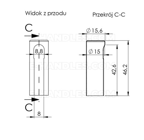 Nasadka na zawias aluminium dł. 46mm fi 15mm CP - chrom polerowany