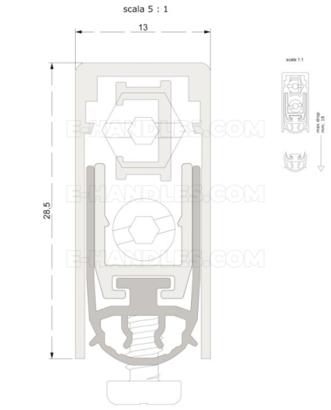 Uszczelniacz 1122 x 13 x 28,5 mm COMAGLIO 1773ACU, przeciwpożarowy jednostronny, aluminium