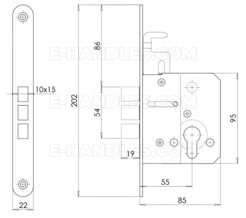 Zamek METAL dodatkowy dolny Z55 KMT z podpięciem 55mm ocynk biały