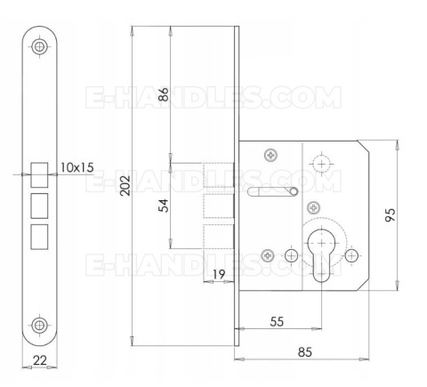 Zamek METAL dodatkowy górny Z55 KMT bez podpięcia 55mm ocynk biały