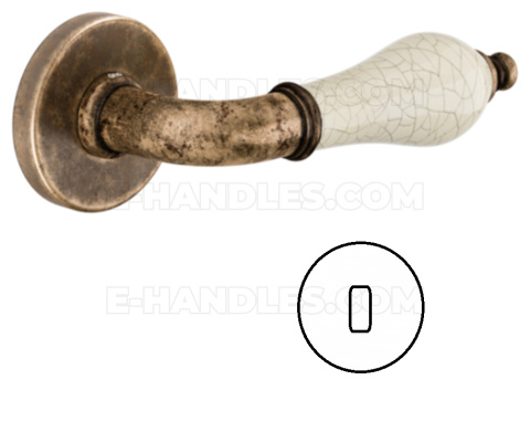 Klamka DND by Martinelli Monica Vis rozeta okrągła mosiądz antyczny/beżowa porcelana z rozetą na klucz