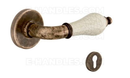 Klamka DND by Martinelli Monica Vis rozeta okrągła mosiądz antyczny/beżowa porcelana z rozetą na wkładkę