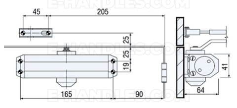 Samozamykacz TESA CT50023 czarny z ramieniem EN 2/4 (skrzydło do 80kg, max.szer. 1100mm)