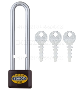 Kłódka TOKOZ 112/50 LONG – długi pałąk 130mm Ø9 mm, 3 klucze