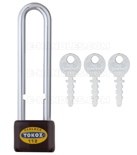 Kłódka TOKOZ 112/50 LONG – długi pałąk 130mm Ø9 mm, 3 klucze