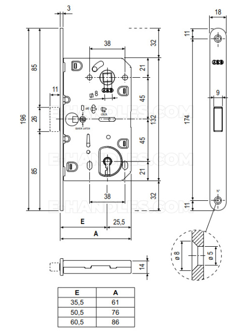 Замок дверний магнітний na klucz 90/35 chrom mat F18 AGB B061013534 Mediana POLARIS 2XT