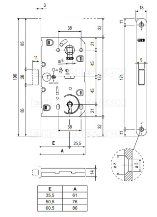 Zamek magnetyczny na klucz 90/50 mosiądz antyczny F18 AGB B061015012 Mediana POLARIS 2XT