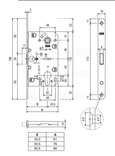 Zamek magnetyczny na wkładkę 85/35 chrom mat F18 AGB B061033534 Mediana POLARIS 2XT