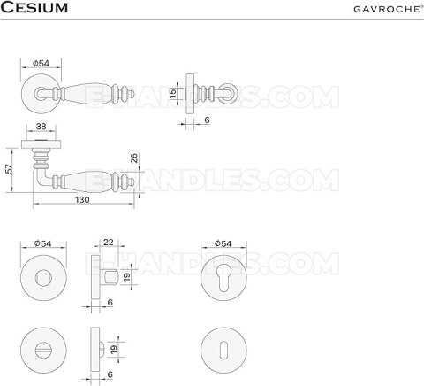 Ручки дверні Cesium chrom/czarny, zestaw з розетами WC