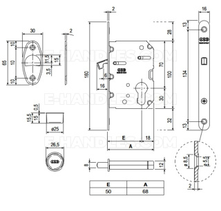 Замок AGB SCIVOLA Tre PZ гаковий під циліндр 50mm F16 нікель B089225034